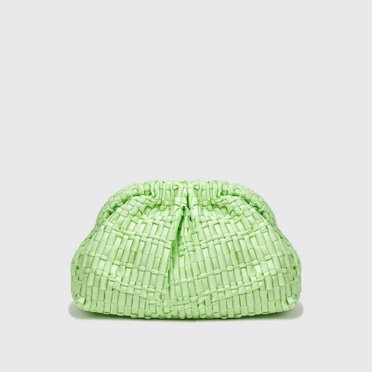 Medium-sized women's clutch featuring hand-woven ribbon fabric crafted on a vintage loom.