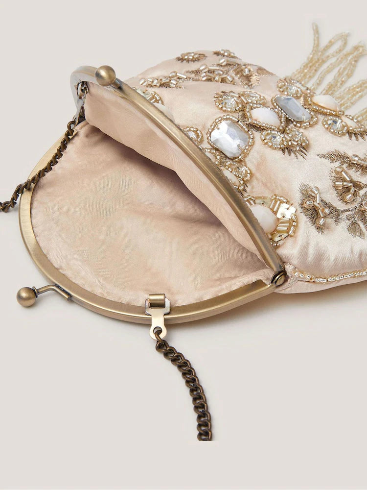 Gem-embellished tassel clutch