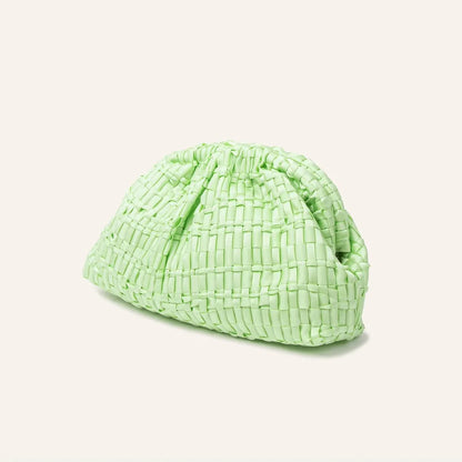 Medium-sized women's clutch featuring hand-woven ribbon fabric crafted on a vintage loom.